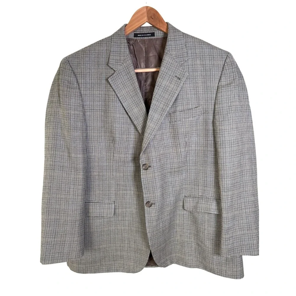 Lauren Ralph Lauren Sz 46 Houndstooth Plaid‎ Blazer Lined Silk Blend Sport Coat
